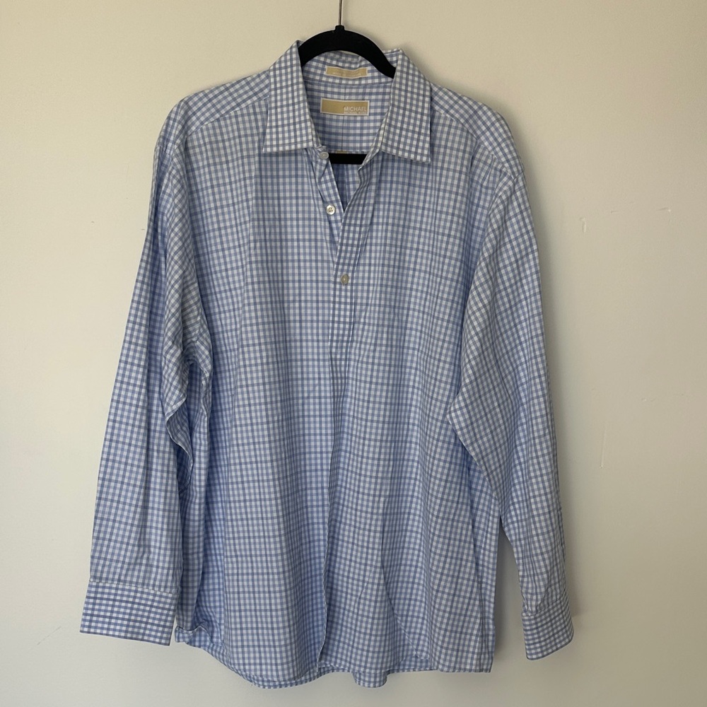 MICHAEL Michael Kors Light Blue Gingham Men's Shirt 17.5